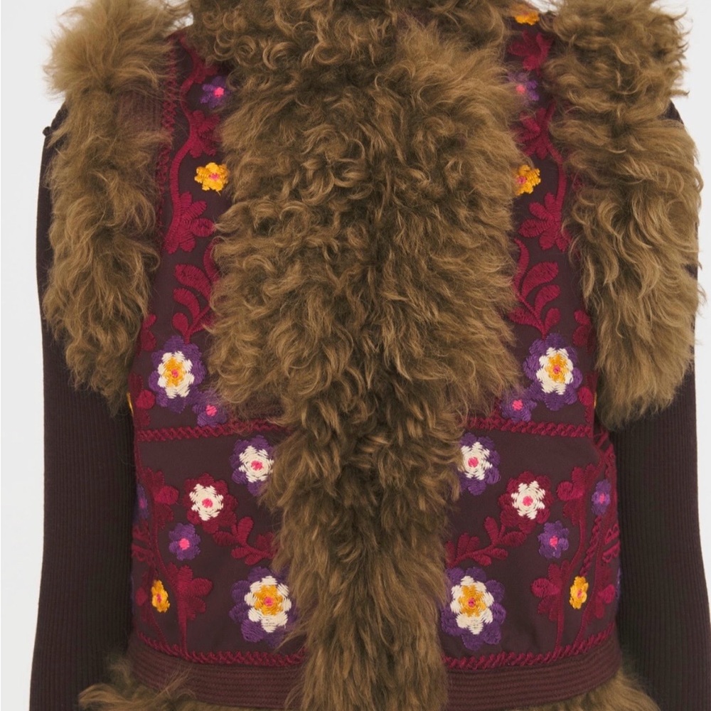 Antik Batik Magyar Afghan Vest Floral Embroidered Lambskin Trim - Picture 3 of 4